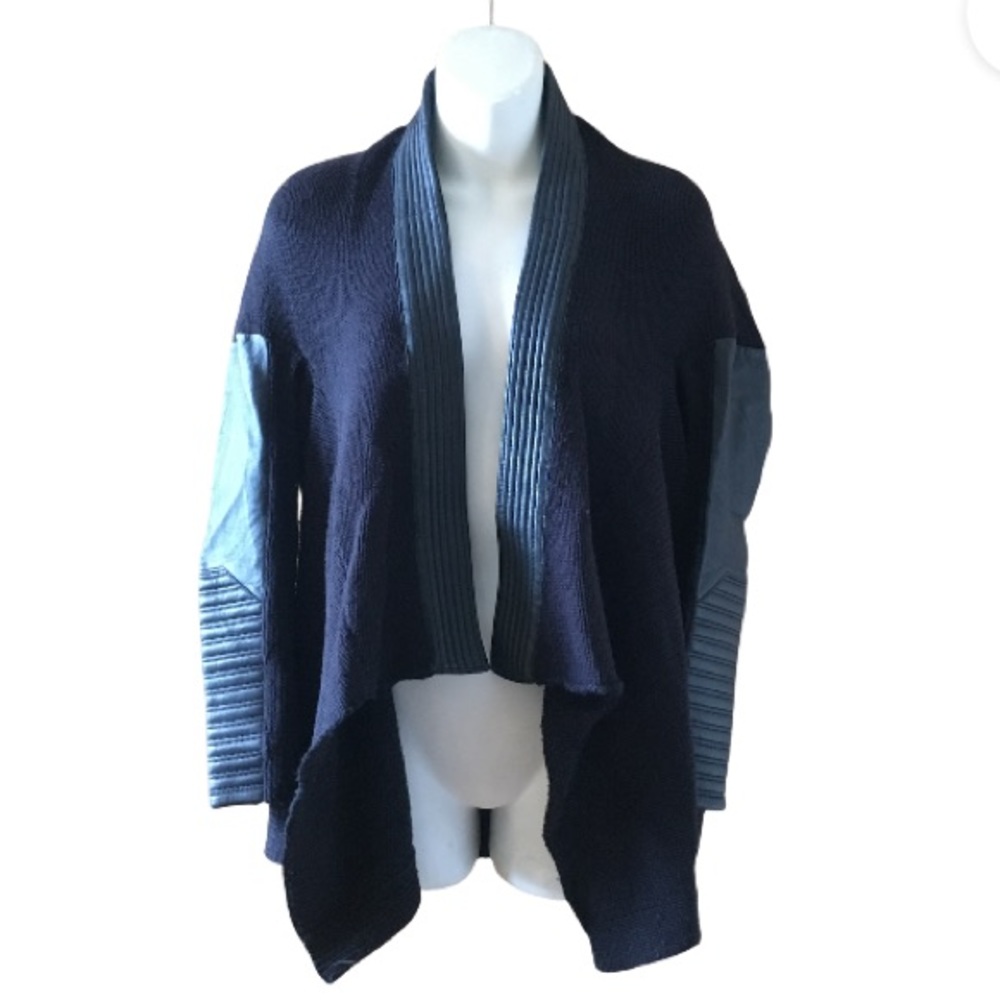 Maje knit and leather navy sweater / cardigan / coat j jacket